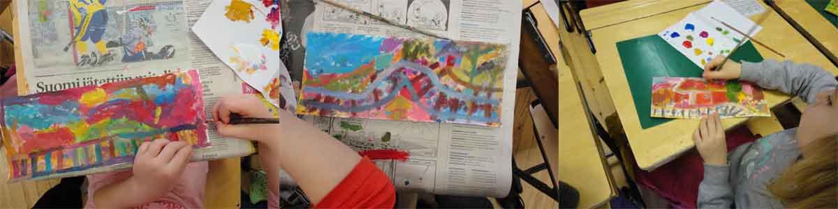 children painting about the railway