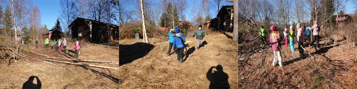 children of the Hiirola school at work around the railway station