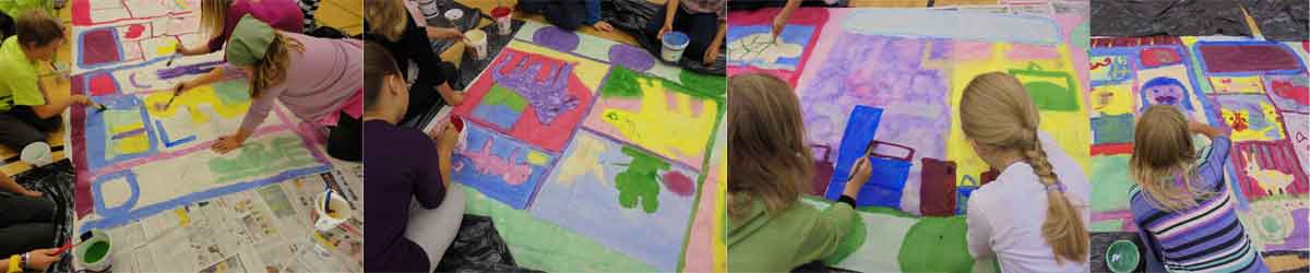 painting a long train on fabric