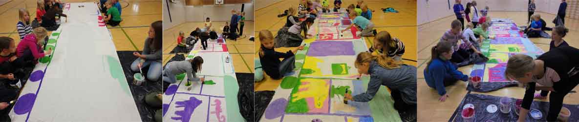 painting a long train on fabric