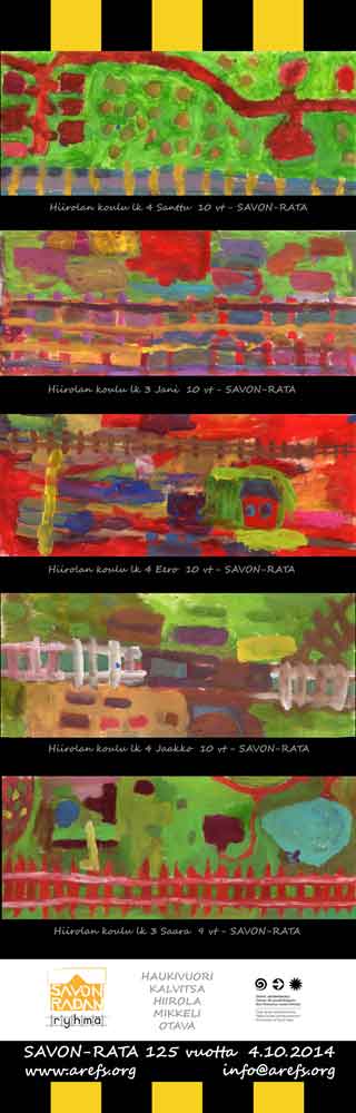 5 art works by children of the school in Hiirola 